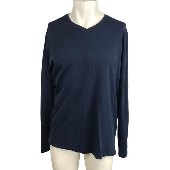 ROBERT BARAKETT -MEN'S LARGE - NAVY V NECK COTTON BLEND LONG SLEEVE T-SHIRT - Picture 1 of 8